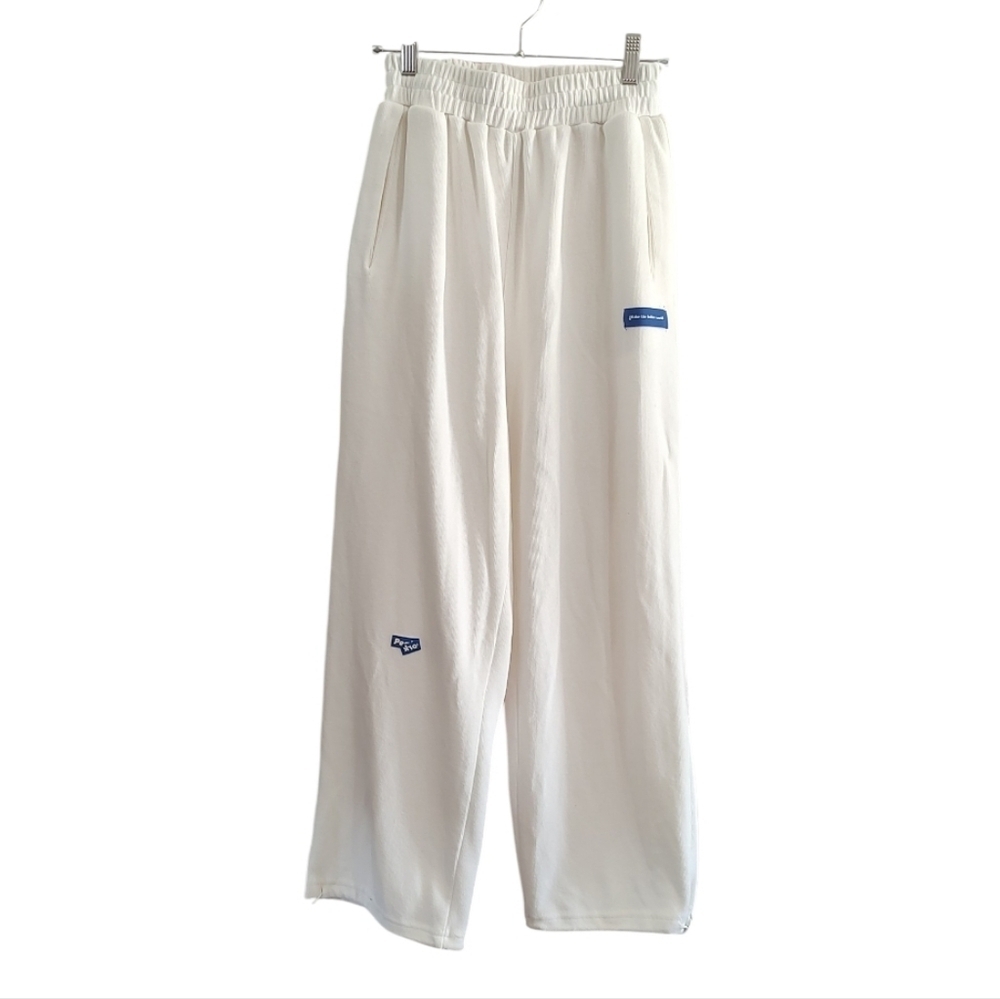 Pull On White Joggers with Blue Decals